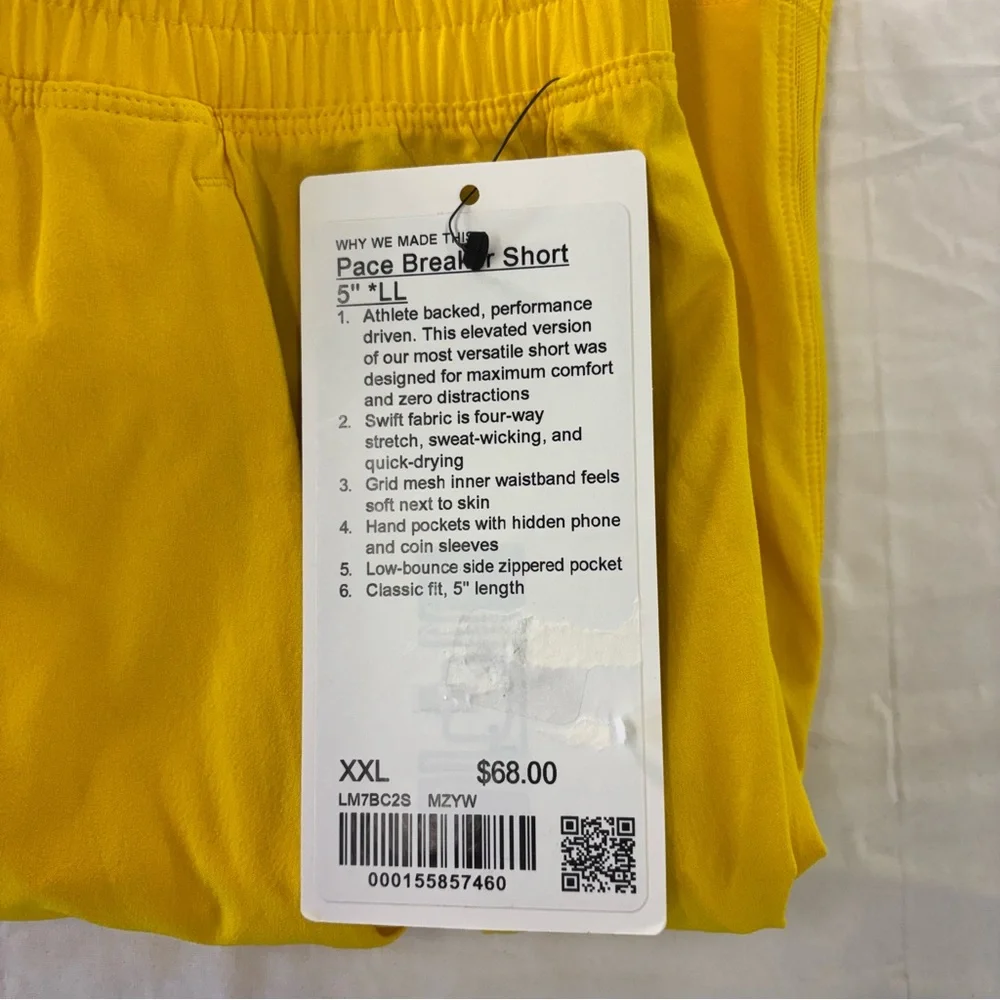 Lululemon Pace Breaker Short 5” *LL Linerless MZYW Maize Yellow Men's Size XXL